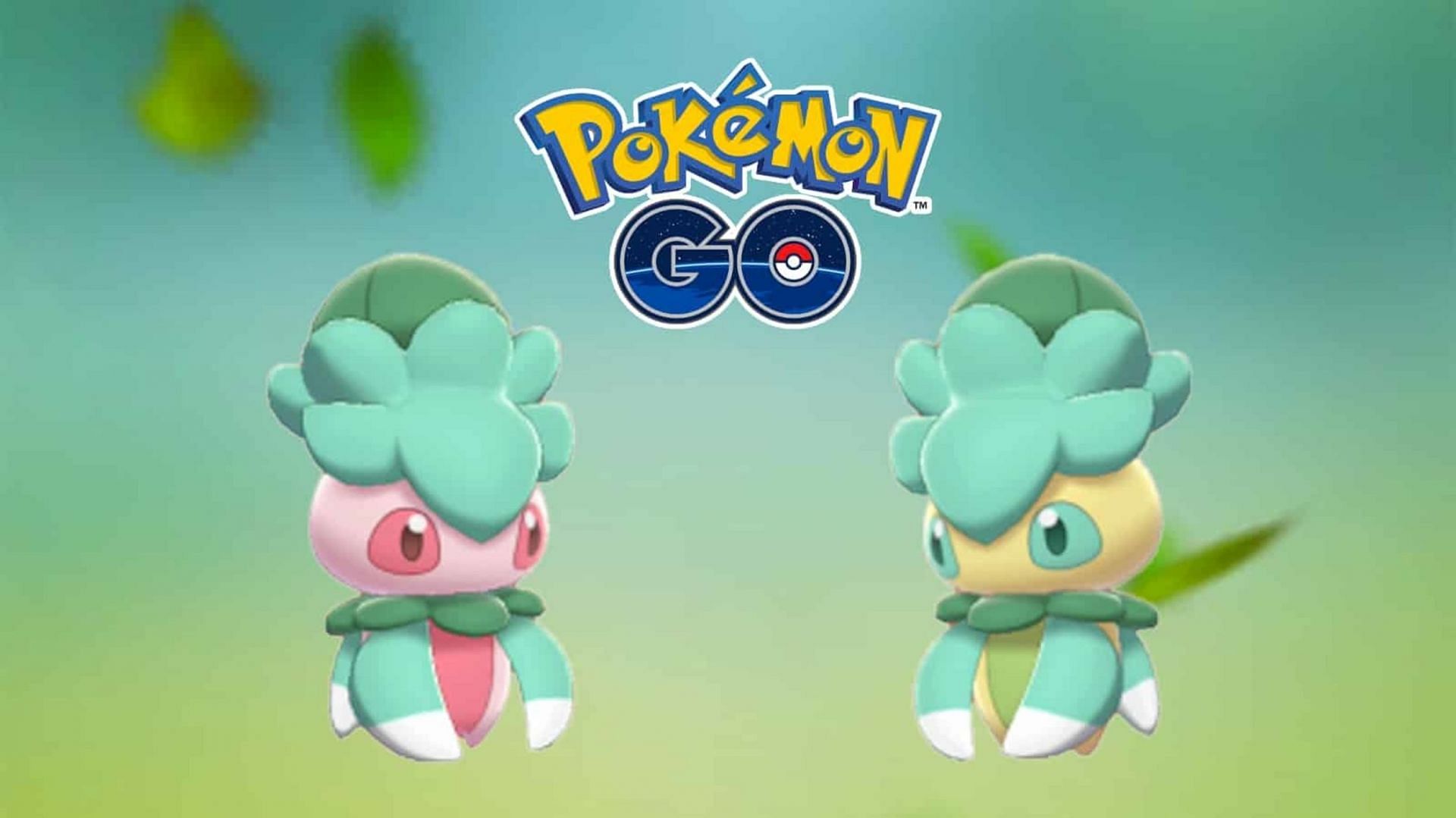 Fomantis and its presumptive shiny form rendered in Pokemon GO (Image via Niantic)