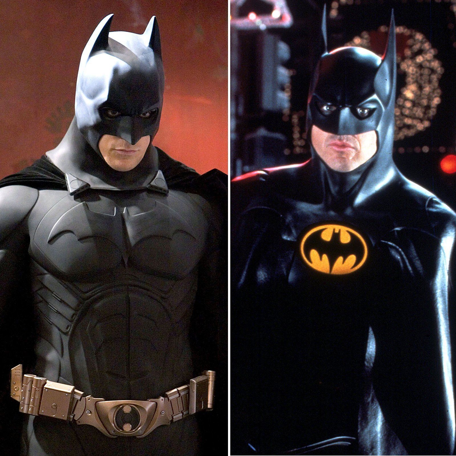 Michael Keaton (R) and Christian Bale&#039;s Batmen were lit up using whiter and yellower tones (Image via Shutterstock)