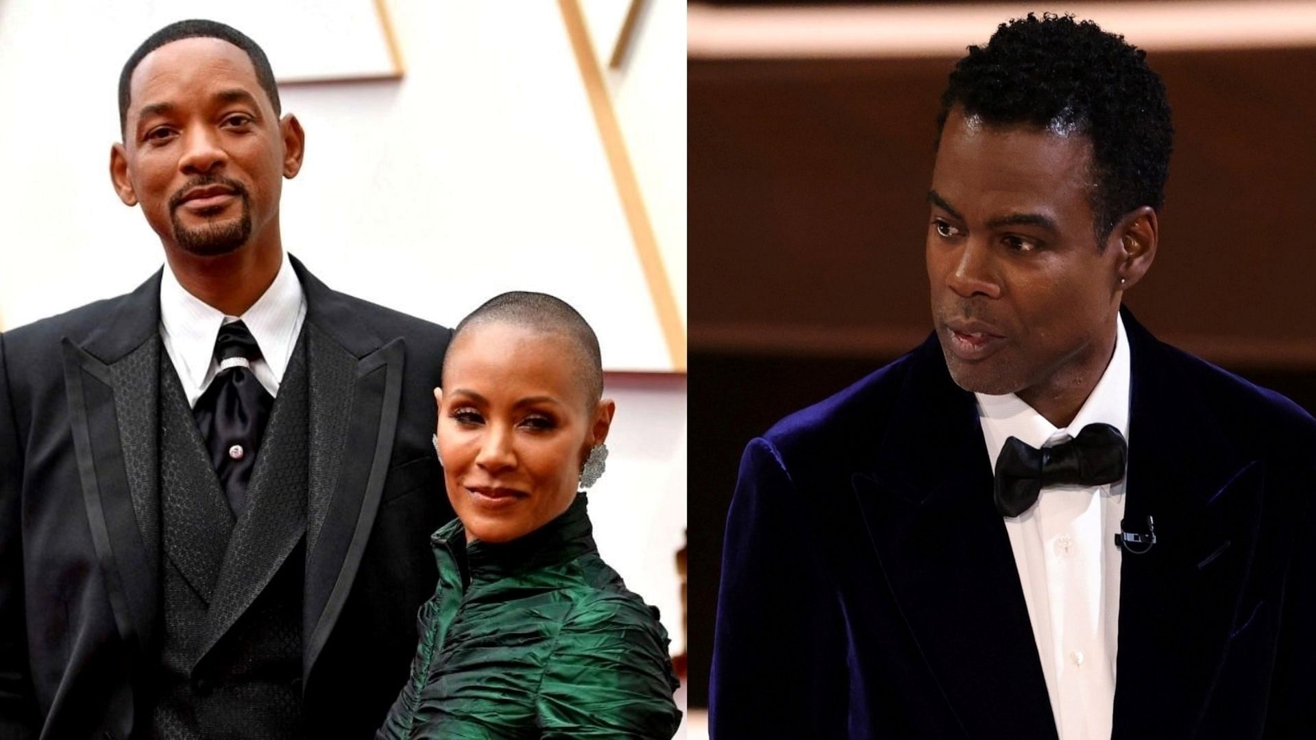 Will Smith, Jada Pinkett Smith, and Chris Rock at the Oscars 2022 (Image via Angela Weiss/Getty Images, and Neilson Barnard/Getty Images)