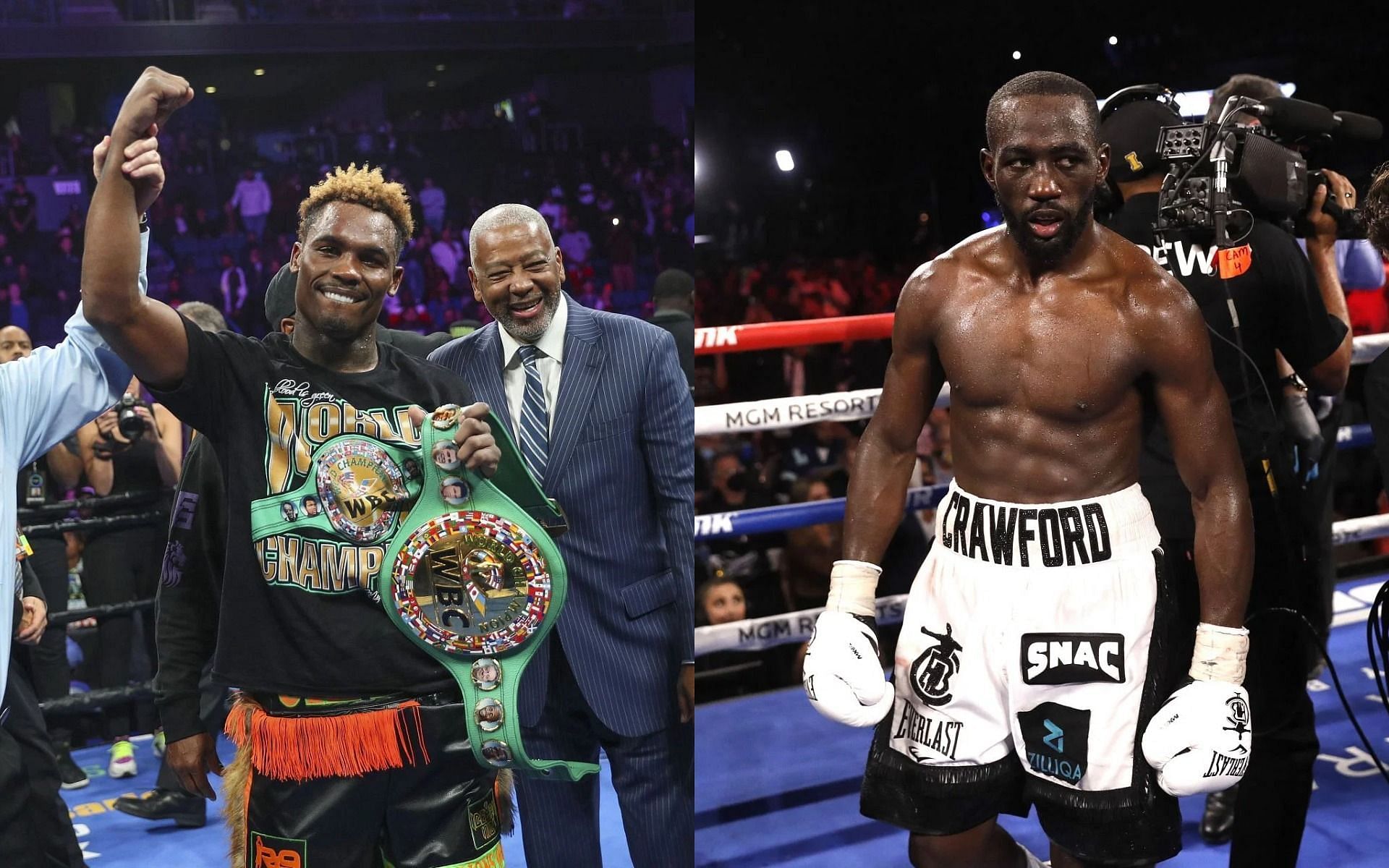 Jermell Charlo (L) isn&#039;t happy with Terence Crawford (R)