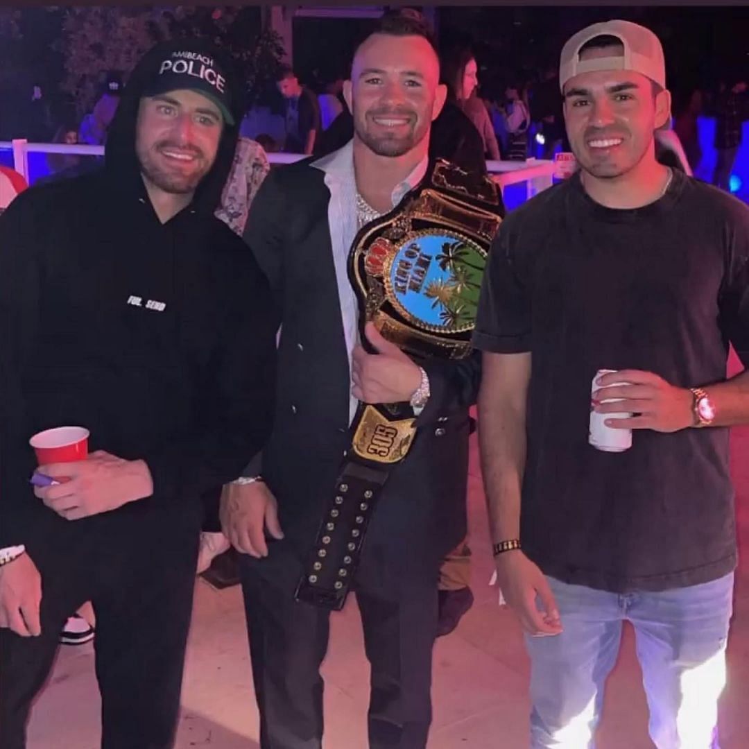 Colby Covington shows off his &#039;King of Miami&#039; belt after beating Jorge Masvidal [Photo via @nelkboys on Instagram]