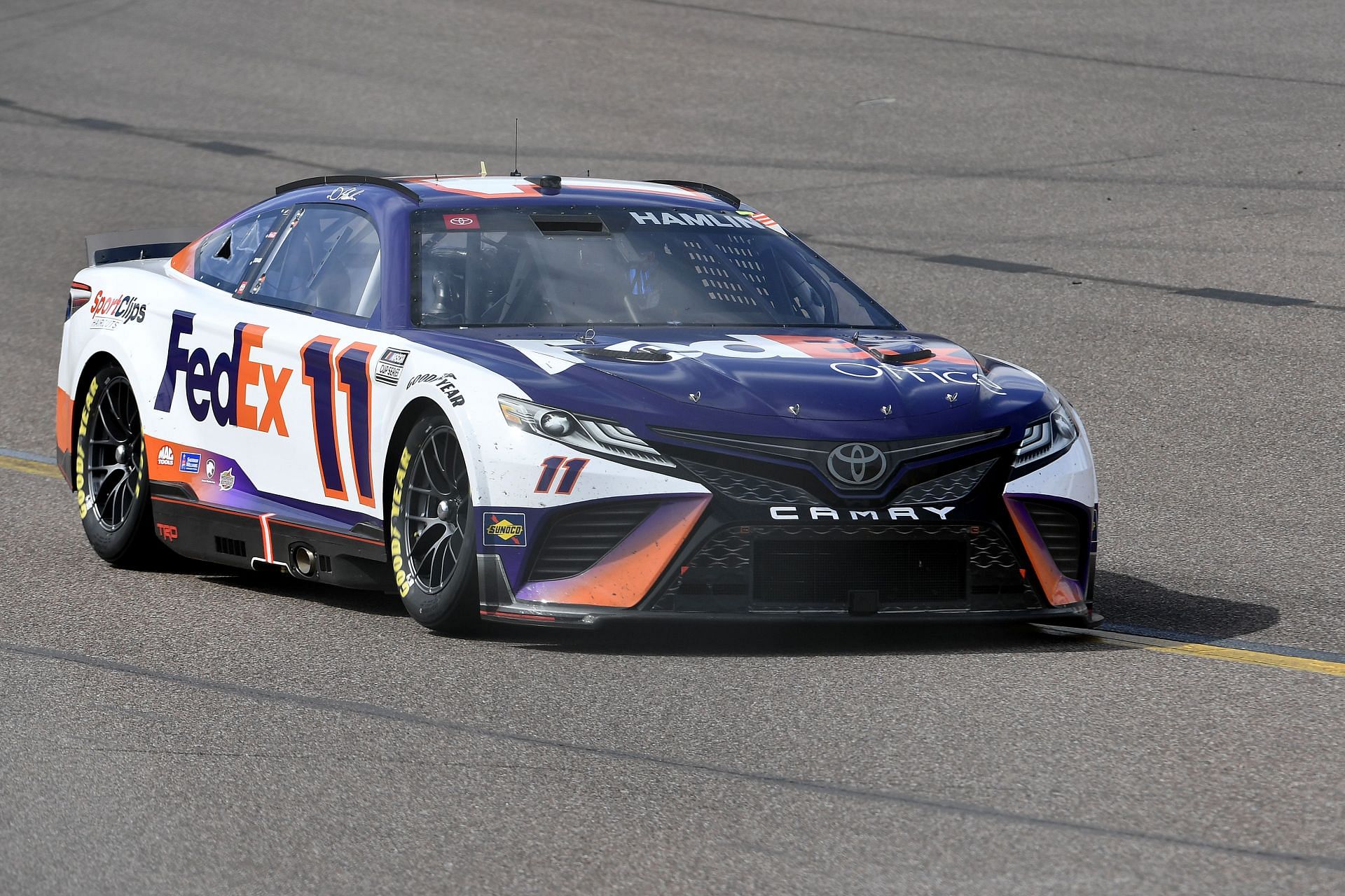 Denny Hamlin drives during the Ruoff Mortgage 500 at Phoenix Raceway.