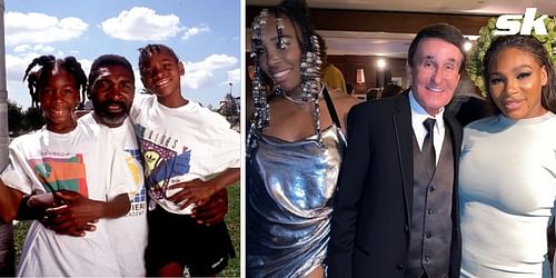 Venus and Serena Williams with father Richard (L) and Rick Macci (R)