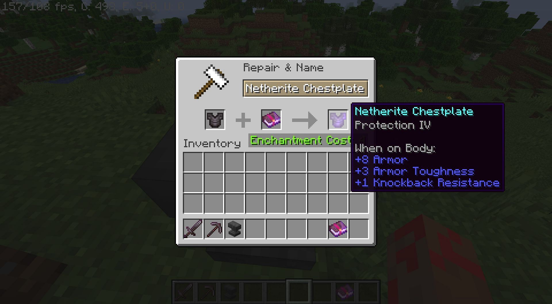 Use anvil to apply enchated book and combining them (Image via Minecraft)
