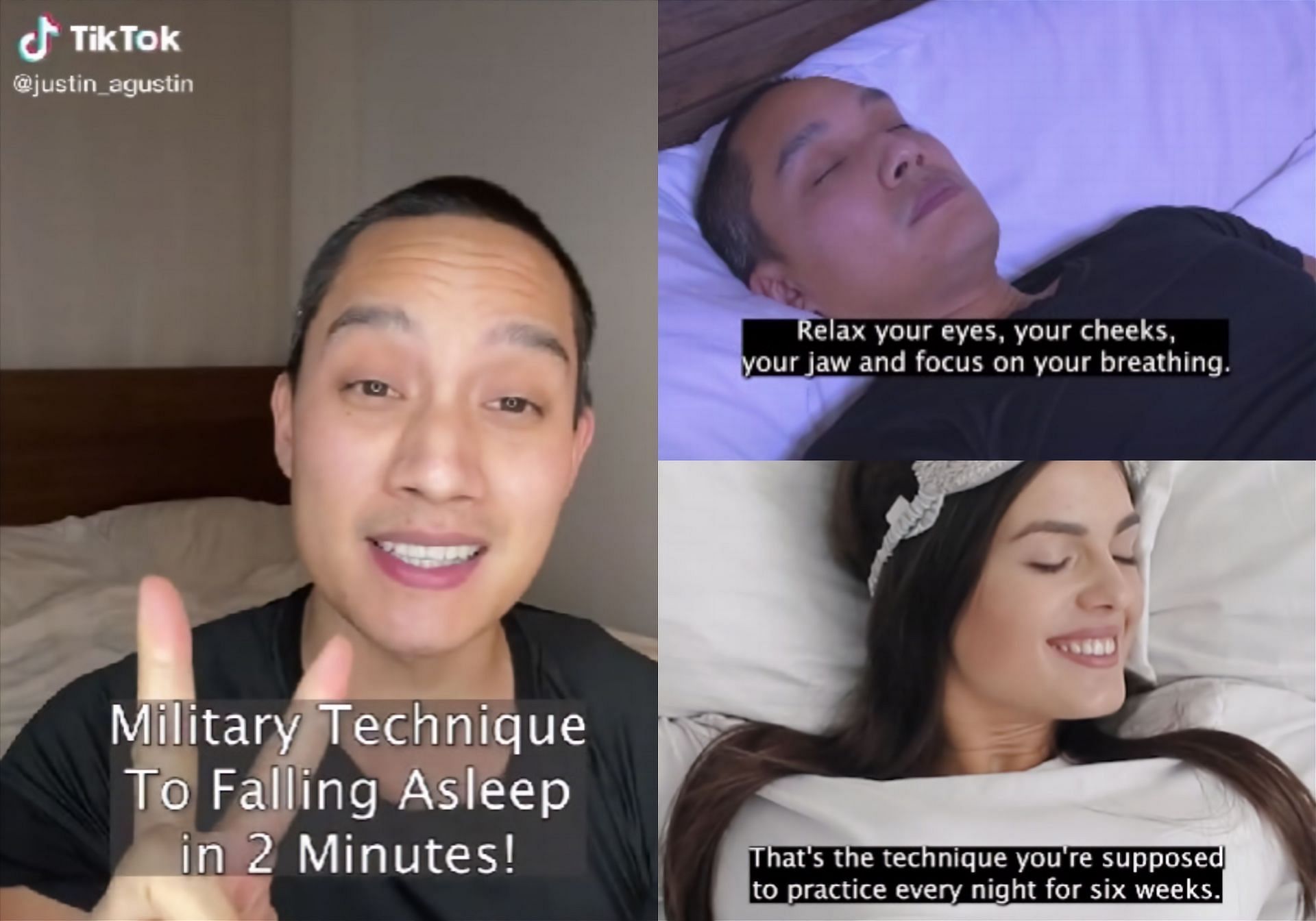 Justin Agustin&#039;s two-minute military sleep hack goes viral on TikTok (Images via Justin Agustin/TikTok)