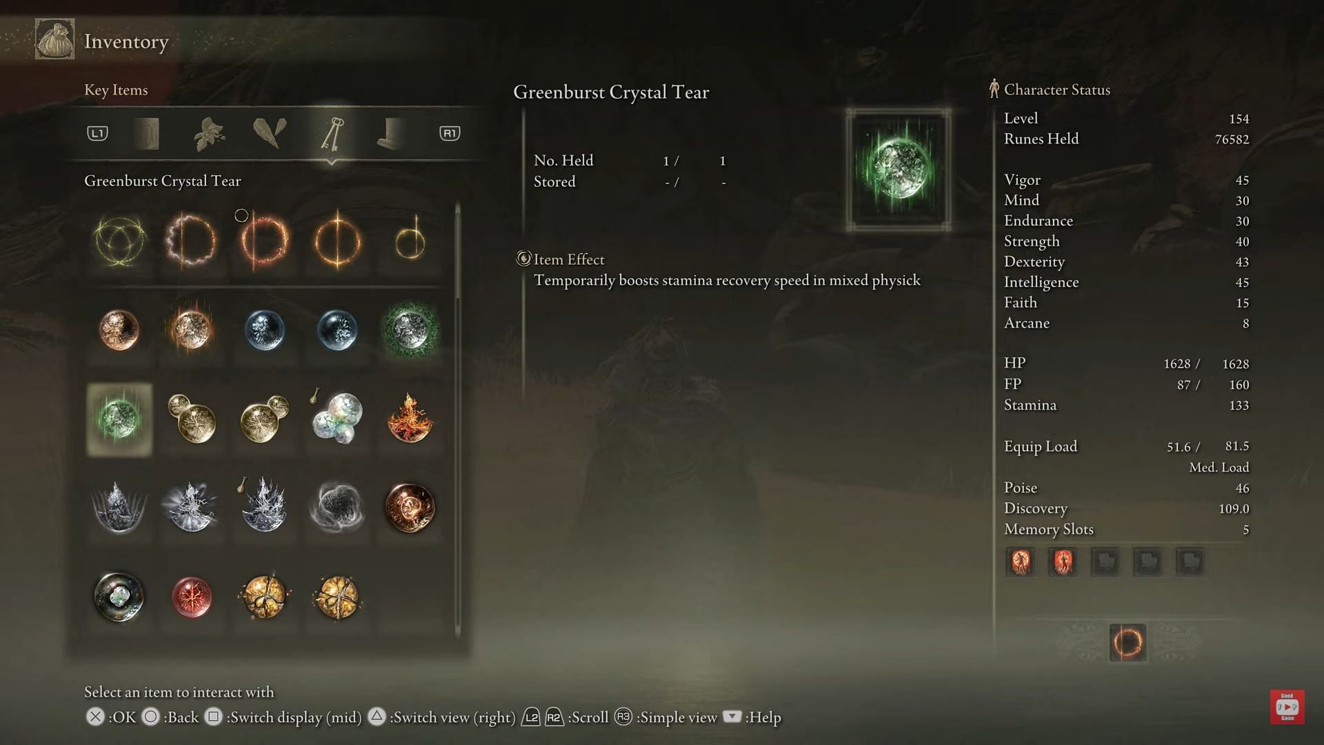 Greenburst crystal tear is quite good for players running dex builds in Elden Ring (Image via FP Good Game/YouTube)