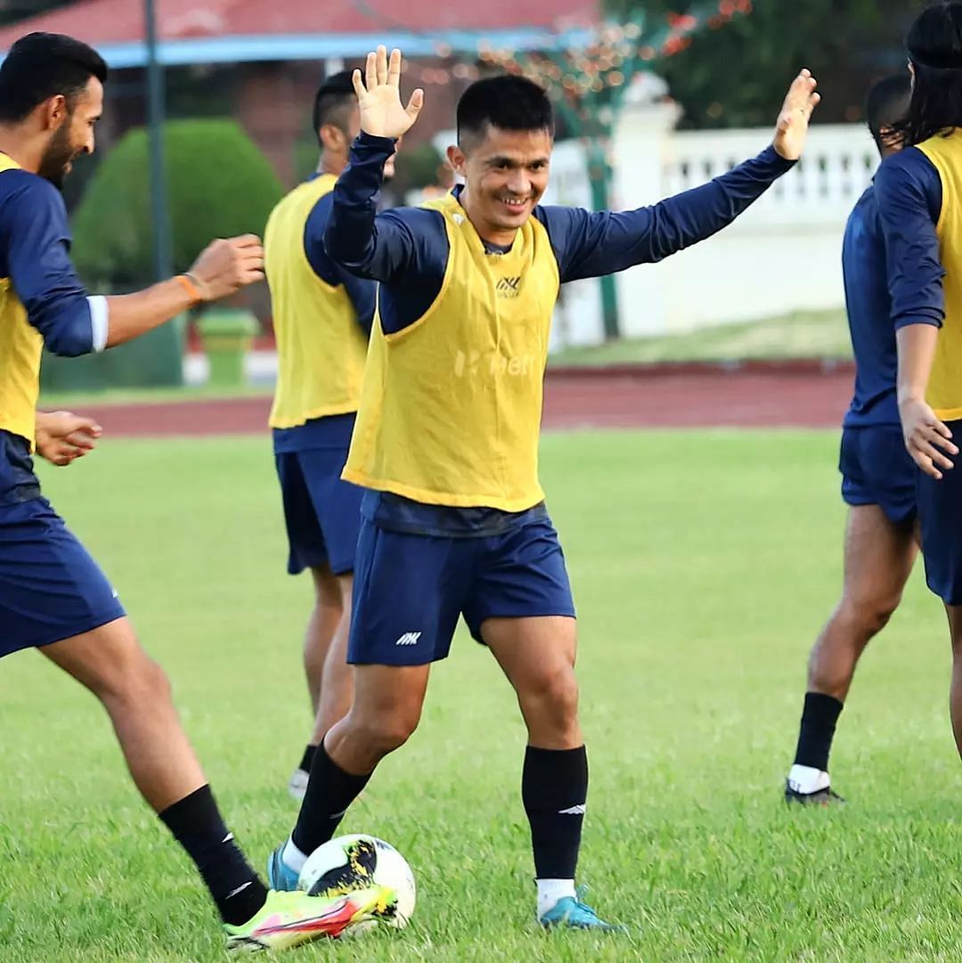 Sunil Chhetri in a training session for the Indian national football team (Image Courtesy: ISL)