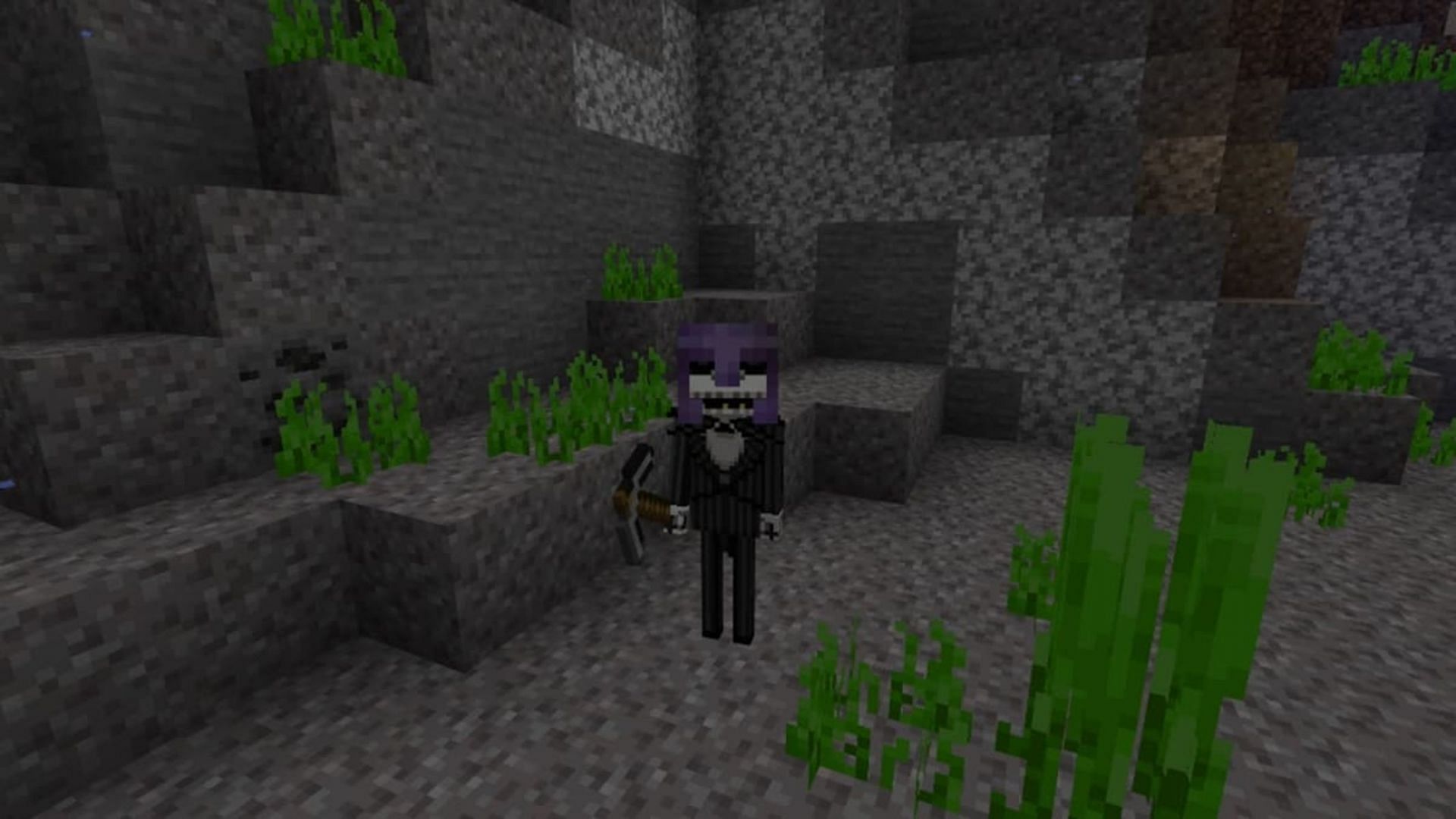 A player wearing a helmet enchanted with Aqua Affinity in Minecraft (Image via Mojang)