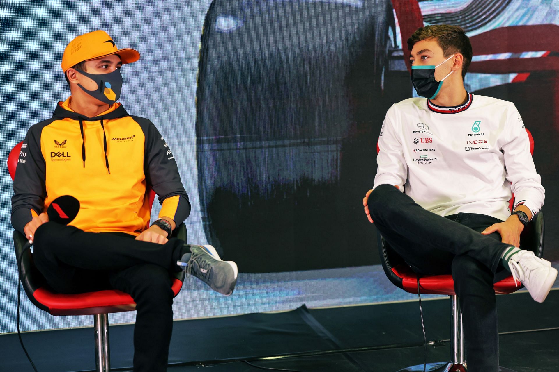 Formula 1 Testing in Barcelona - George Russell (right) denies any mind games with Lando Norris (left)