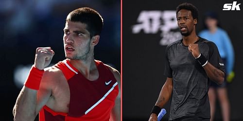 Carlos Alcaraz (L) and Gael Monfils.