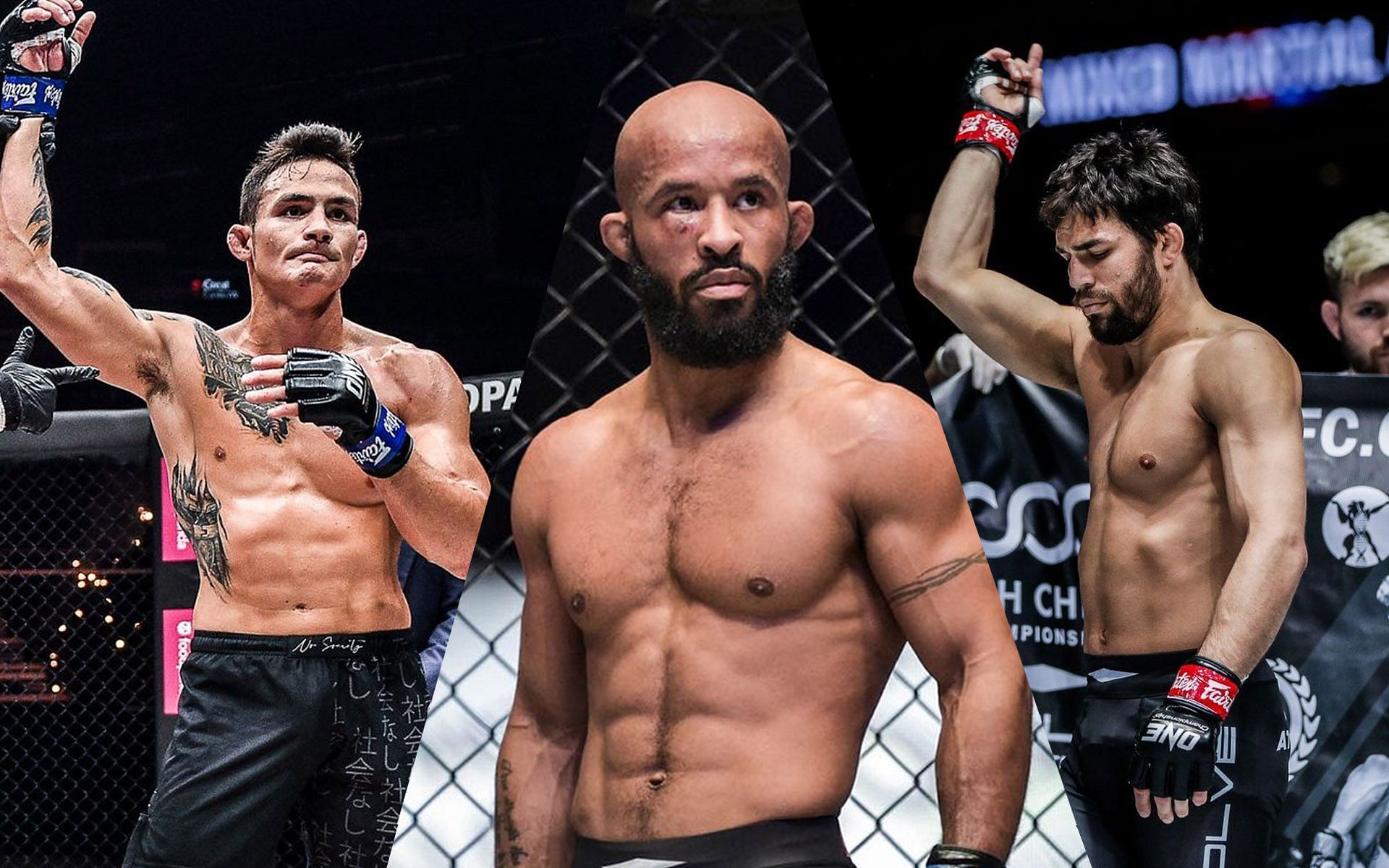 Demetrious Johnson (Center) is excited to see Thanh Le (Left) and Garry Tonon (Right) mix it up with each other. | [Photos: ONE Championship]
