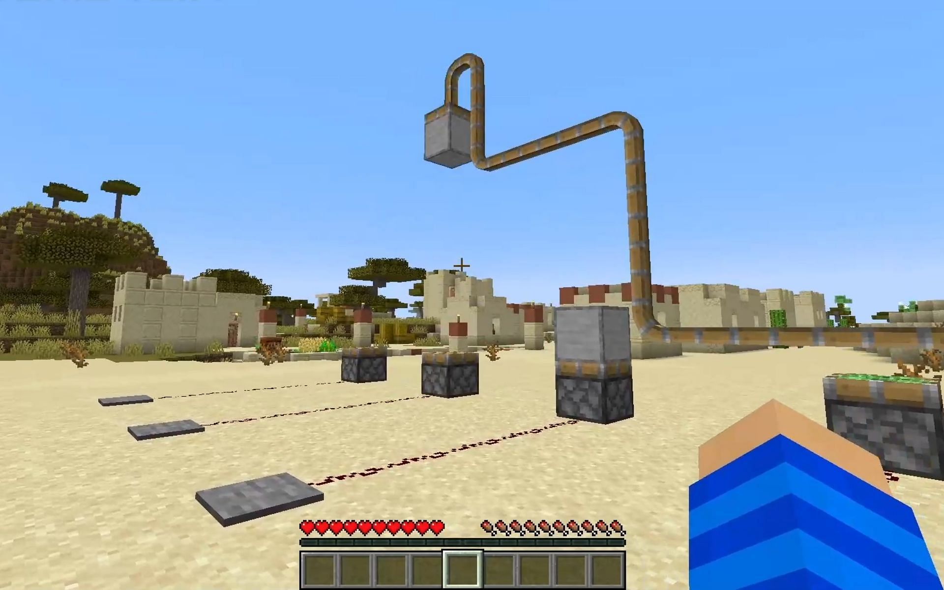 Custom pistons in Minecraft that can bend (Image via u/MrMakistein Reddit)