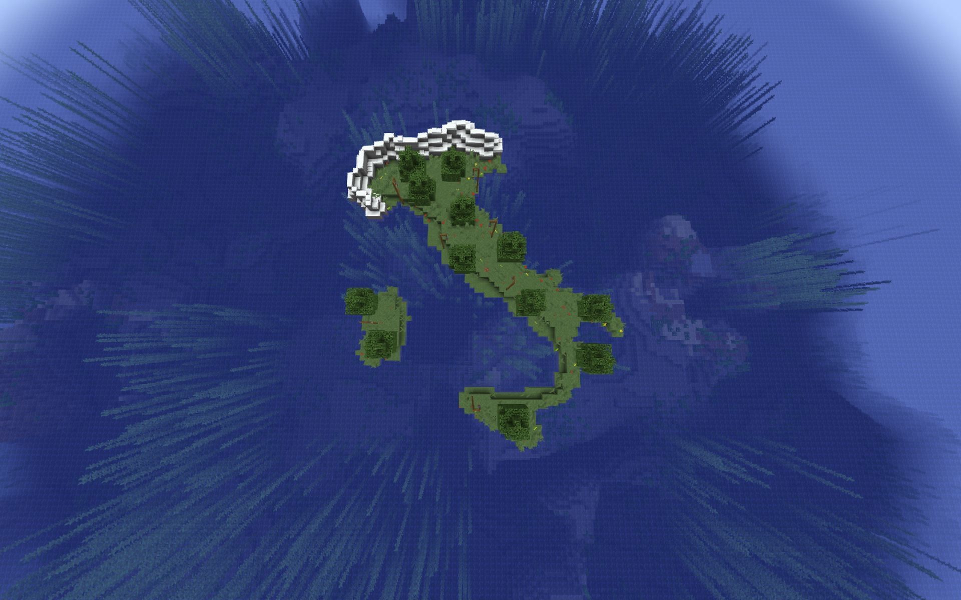 Small island looking like Italy (Image via Minecraft)