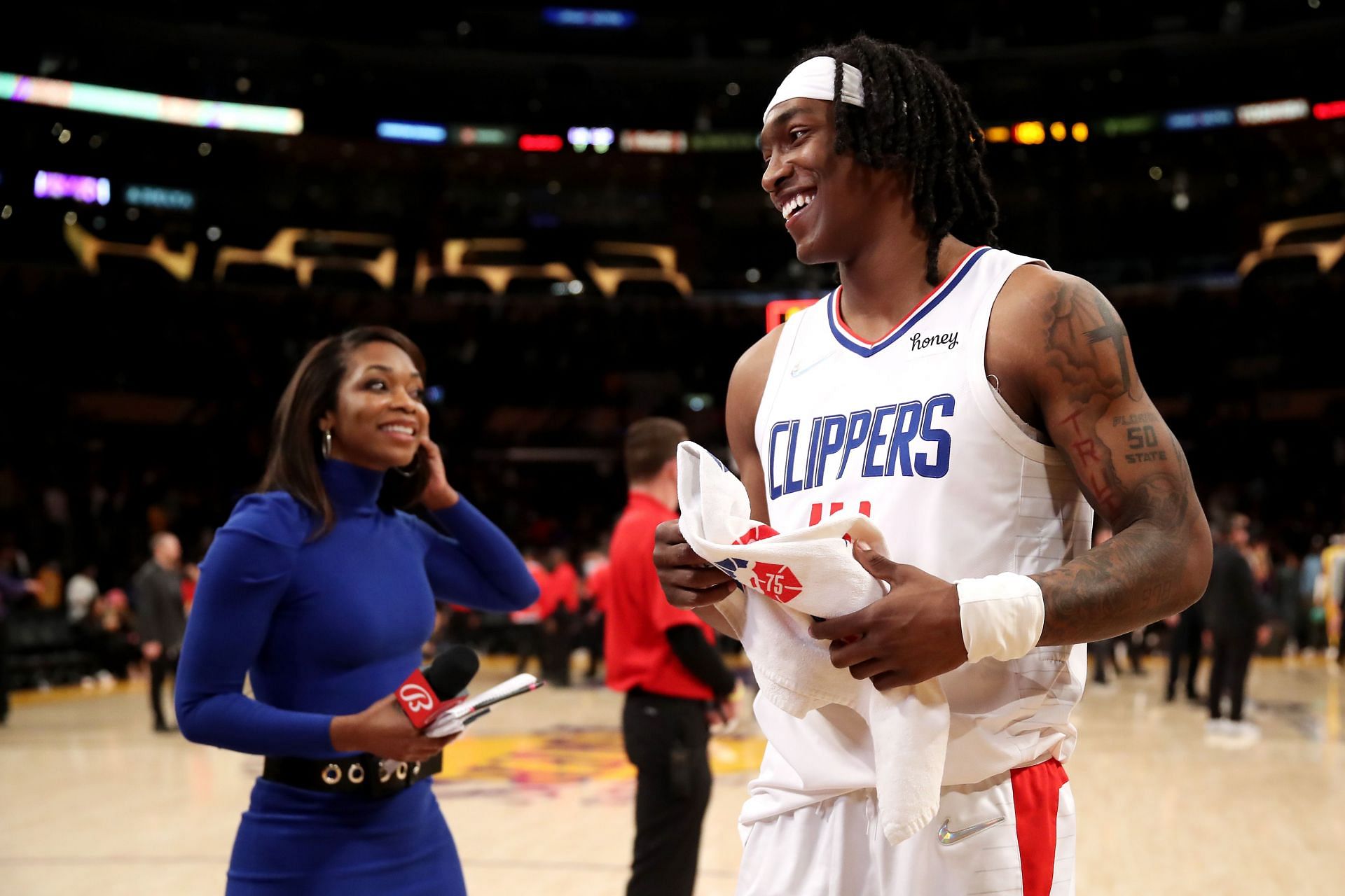 Terance Mann of the LA Clippers smiles after a win over the Lakers