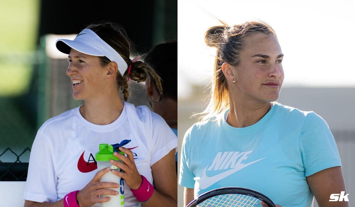 Three-time winner Victoria Azarenka (L) and top seed Aryna Sabalenka