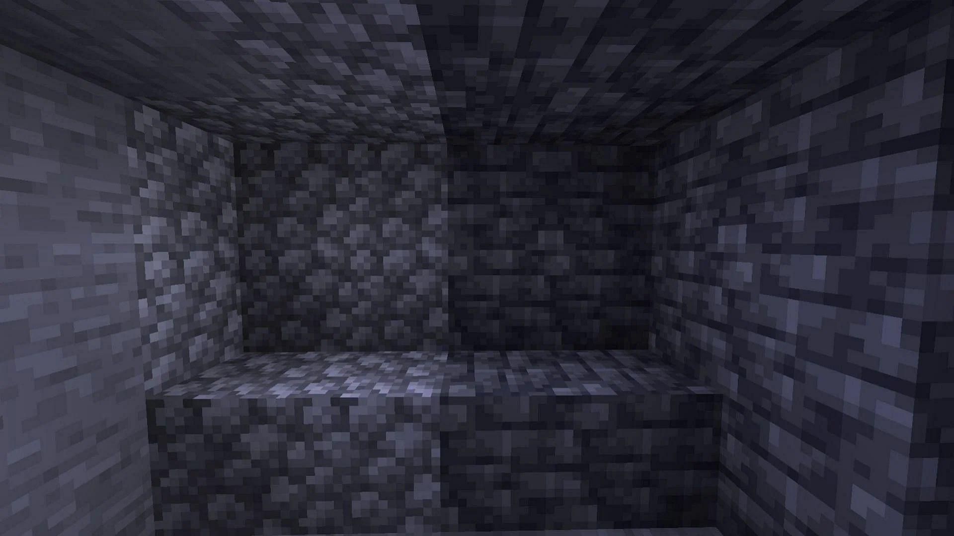 A comparison of cobblestone and cobbled deepslate in the game (Image via Mojang)