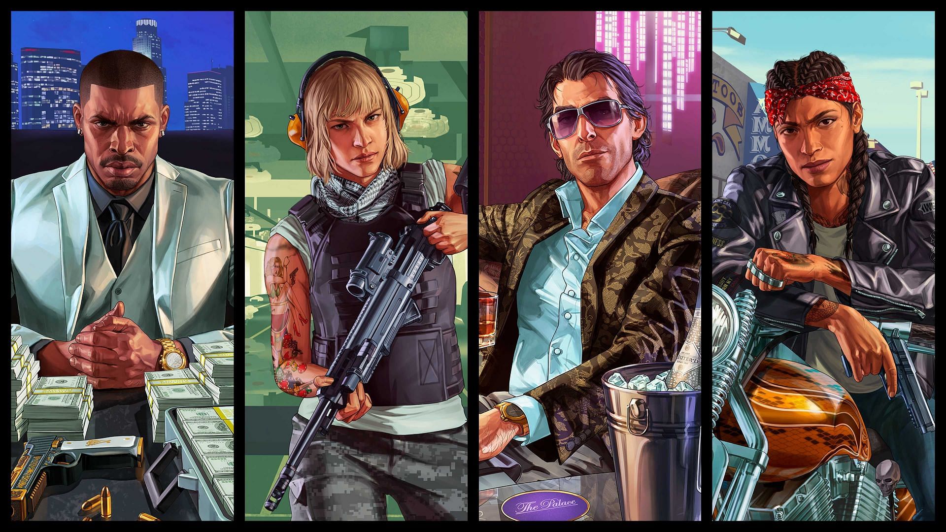 The four potential businesses (Executive, Gunrunner, Nightclub Owner, Biker) (Image via Rockstar Games)