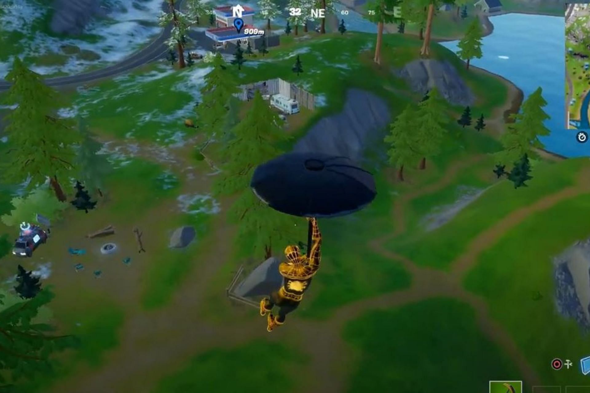 Players need to decorate Shell or High Water and Happy Campers with flamingo lawn decorations to complete a Week 14 quest in Fortnite Chapter 3 Season 1 (Image via YouTube/ FortniteCem)