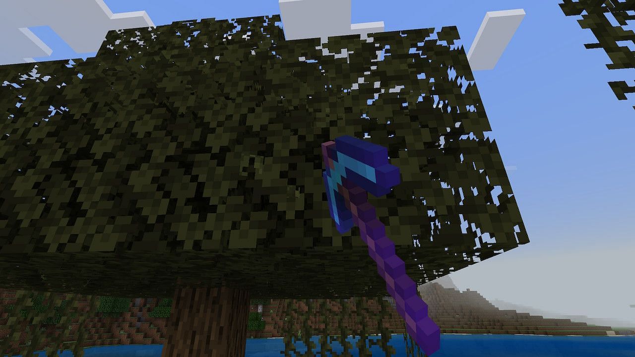 Users can use tools with silk touch to harvest leaves, much like using shears (Image via Minecraft)