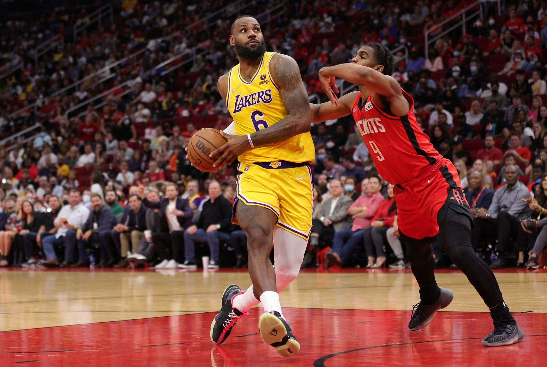 LeBron James of the LA Lakers against the Houston Rockets.