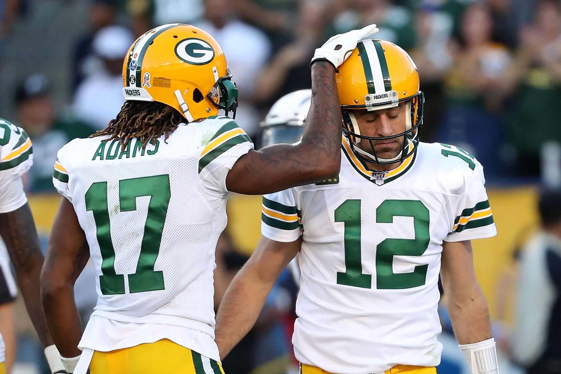 Green Bay Packers Davante Adams and Aaron Rodgers.