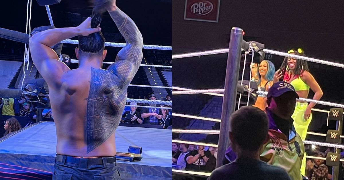 Roman Reigns, Sasha Banks and Naomi at the live event.