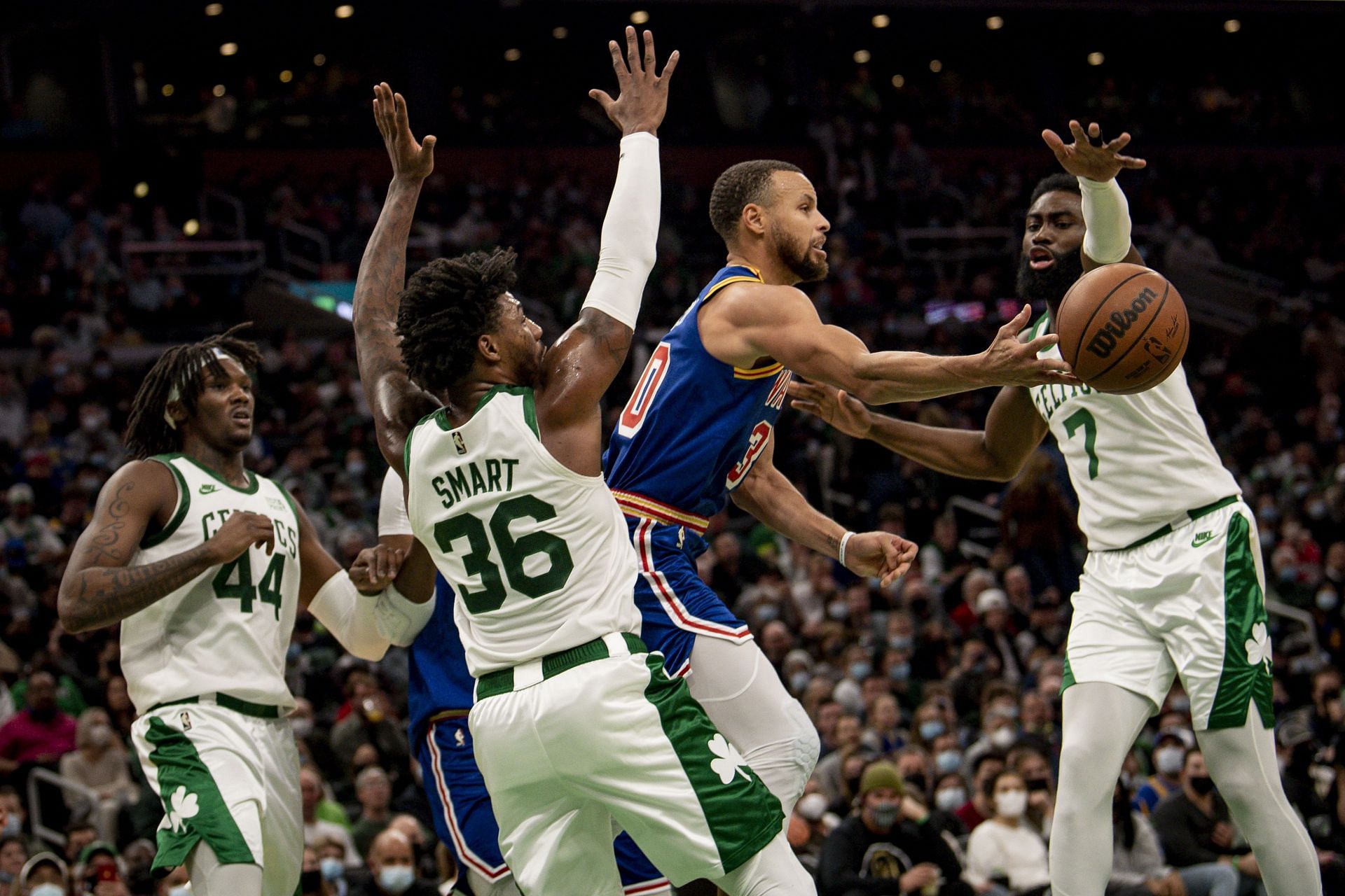 Scenes from the Golden State Warriors v Boston Celtics game.