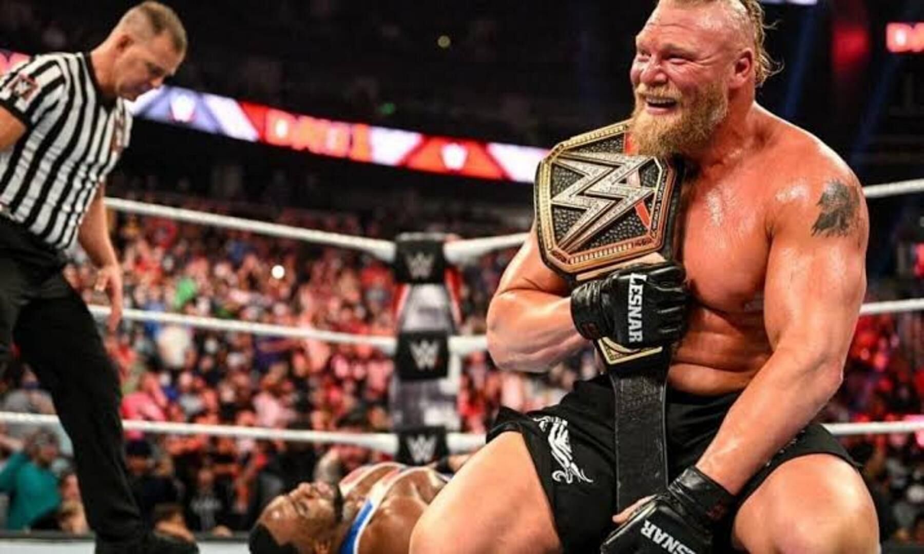 Brock with WWE Championship.