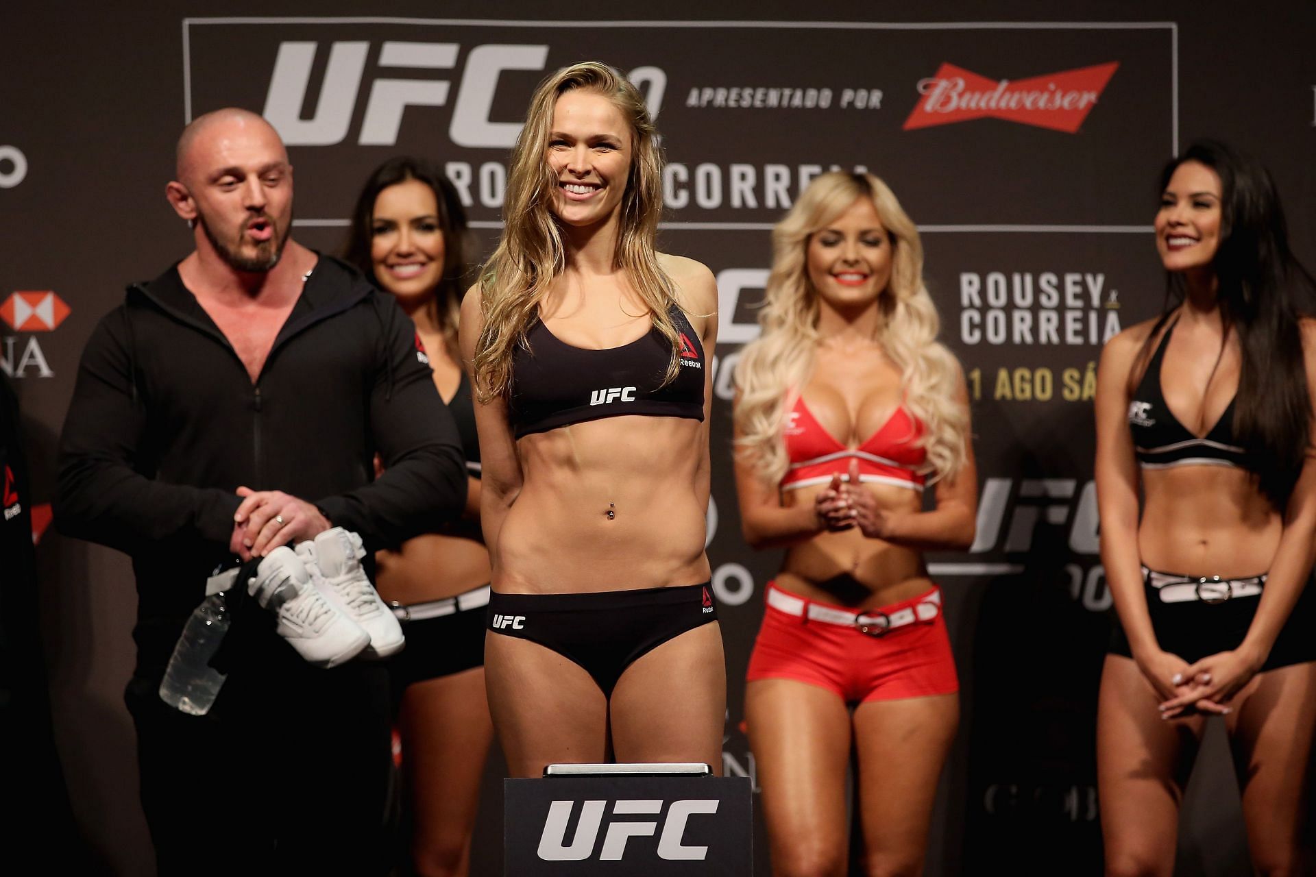 UFC 190 Weigh-in -- Ronda Rousey on the scale