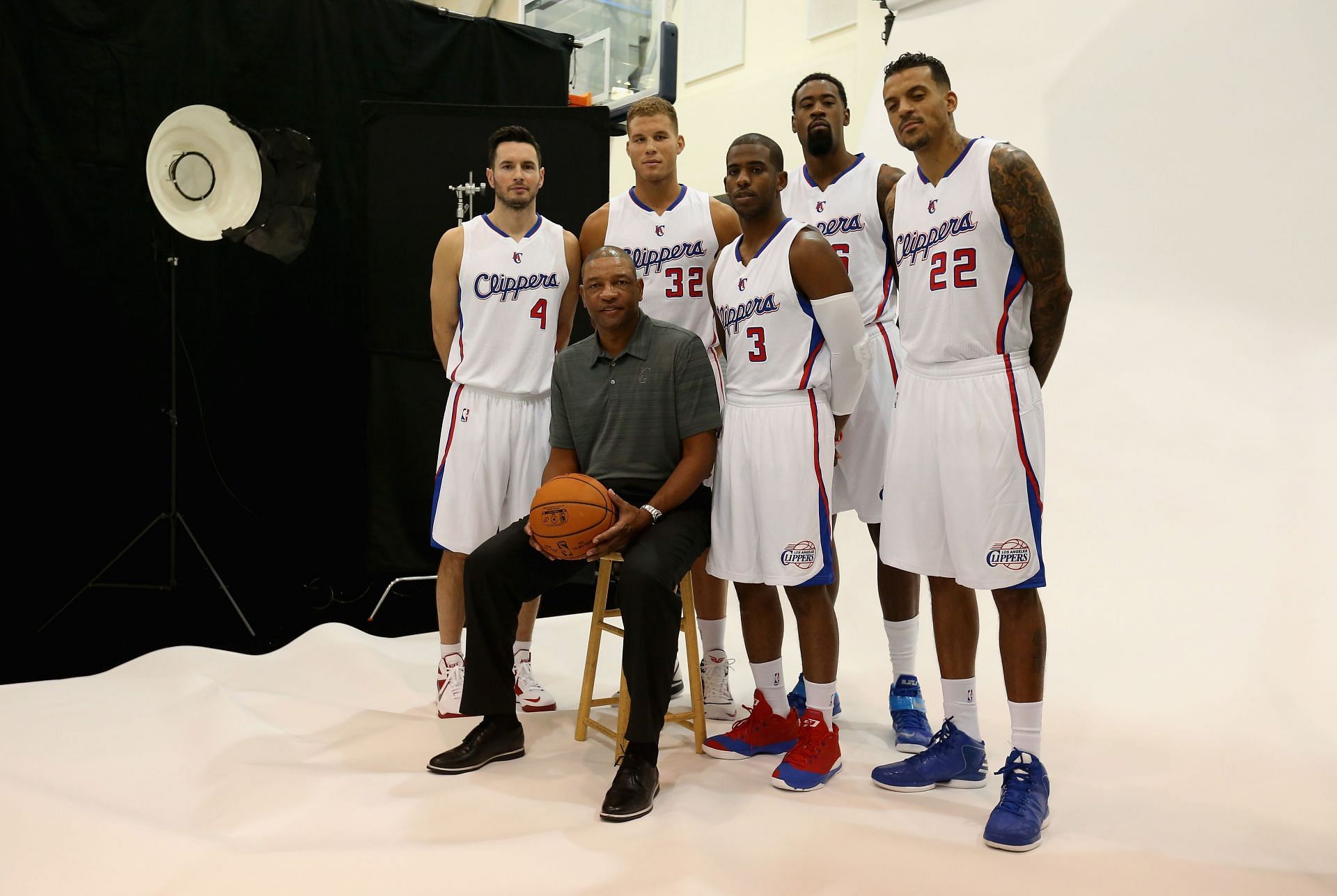 The LA Clippers pose on media day.