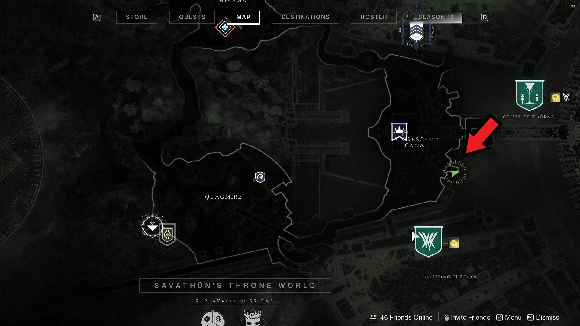 Location of Florescent Canal Rift on the map (Image via Bungie)