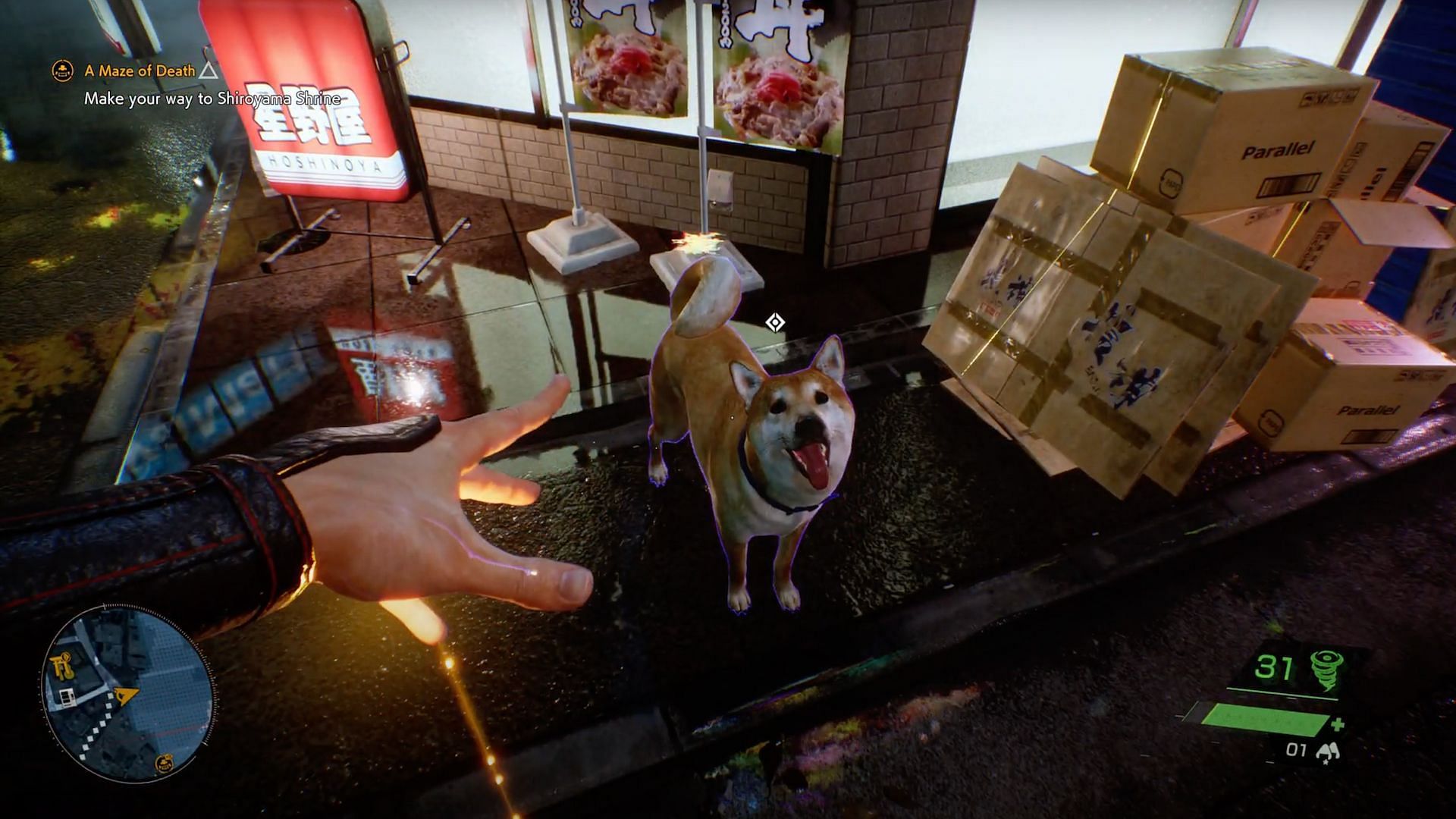 Players of Ghostwire: Tokyo are able to feed the dogs they find in order to find secrets (Image via BioH Studios/YouTube)