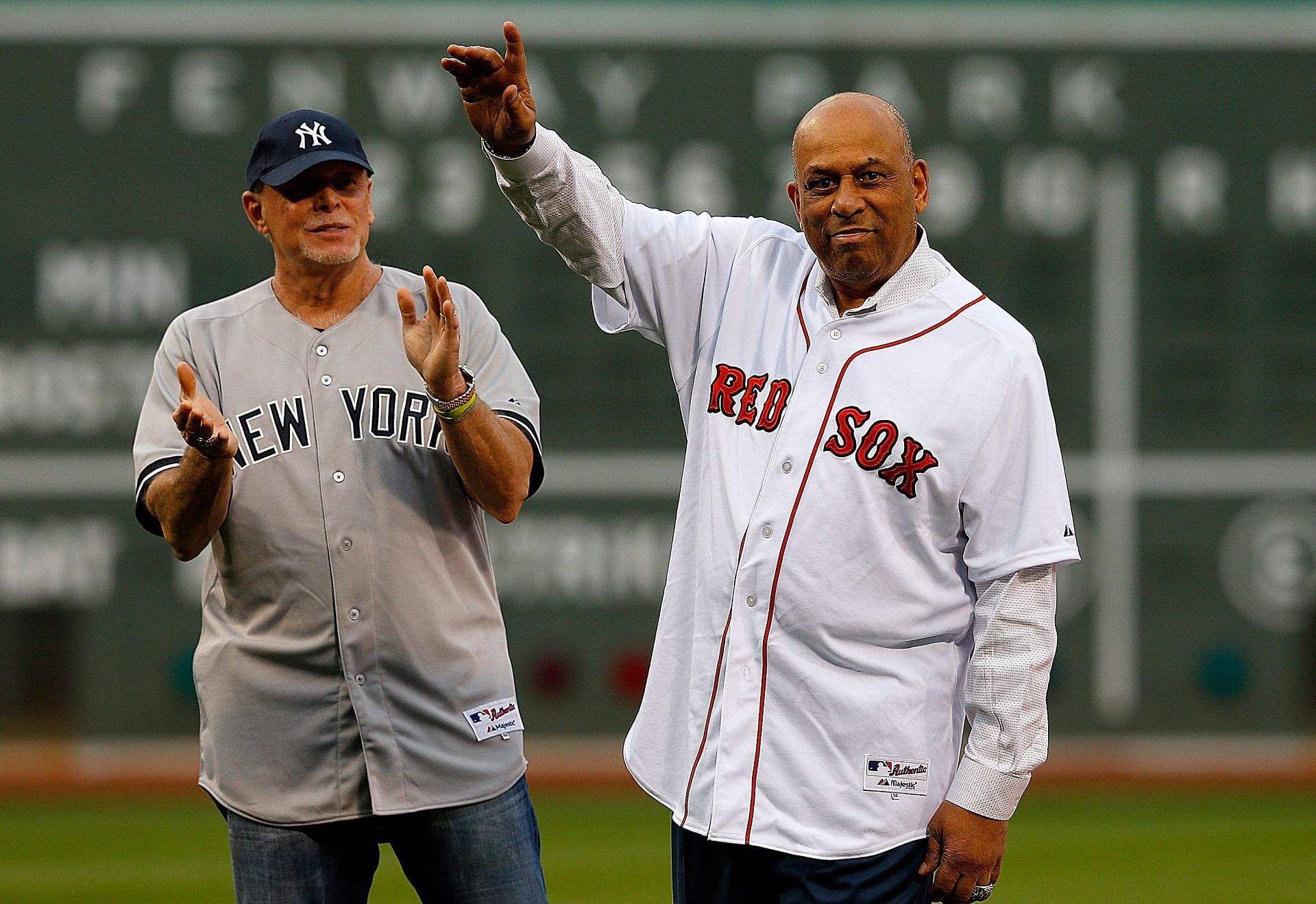 Ron Blomberg and Orlando Cepeda at ceremony before the game