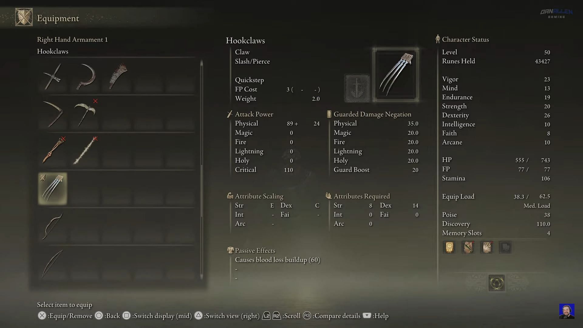 Hookclaws in Elden Ring allow players to feel like Wolverine (Image via Dan Allen Gaming/Youtube)