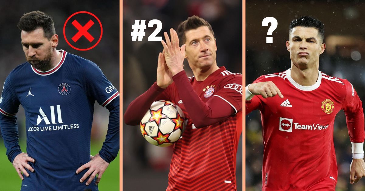 Lionel Messi (left), Robert Lewandowski (centre) and Cristiano Ronaldo (right)