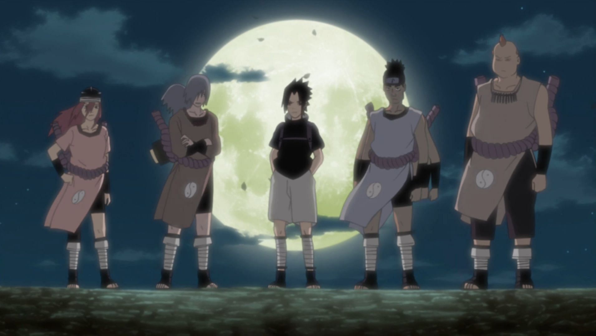 Sasuke with the Sound Four as he defects from Konoha in 'Naruto' (Image via Studio Pierrot)