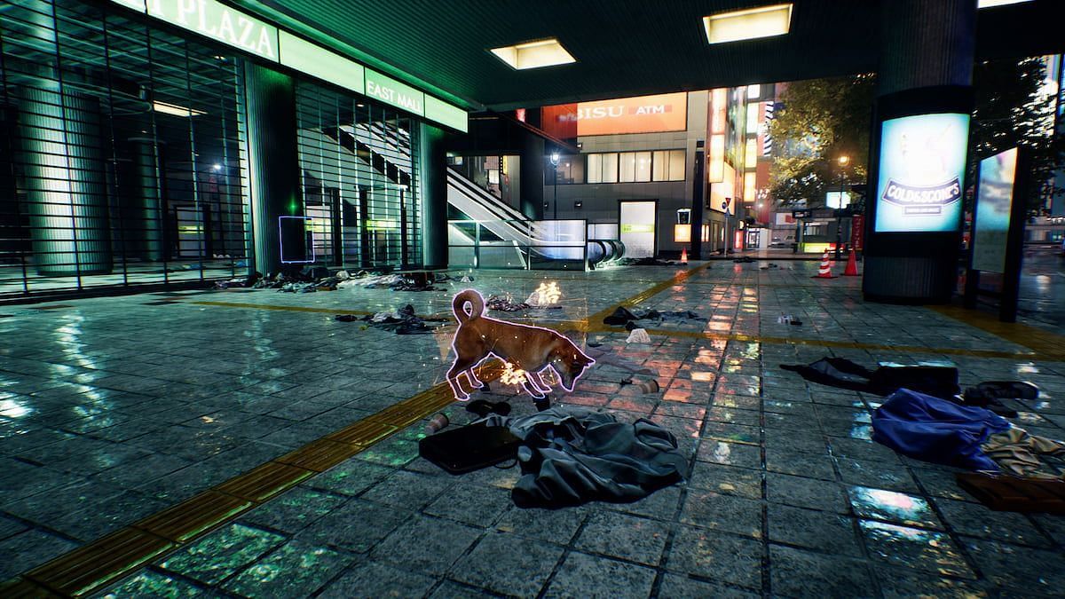 A look at one of the several dogs roaming around Tokyo (Image via Tango Gameworks)