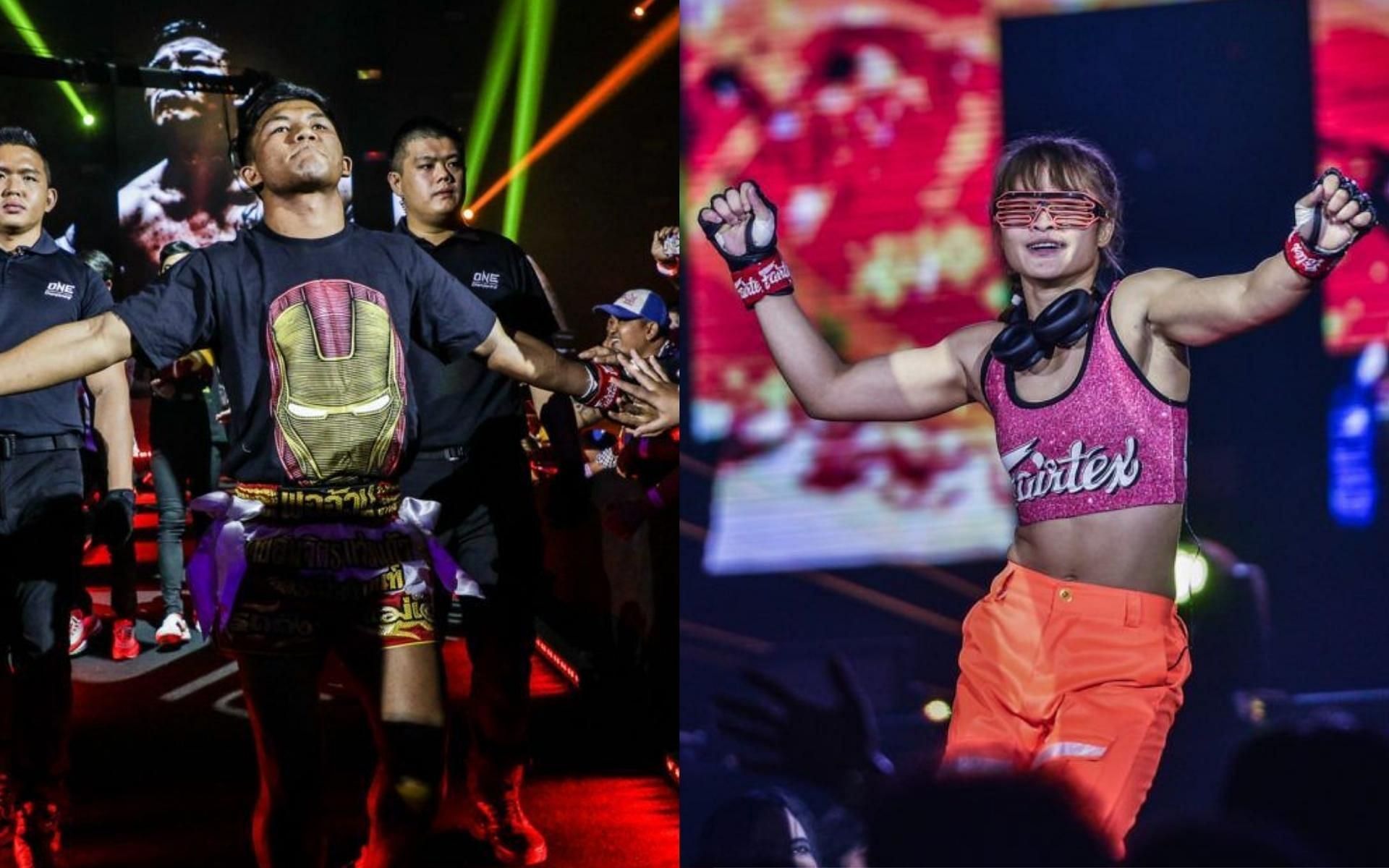 ONE flyweight Muay Thai champion Rodtang Jitmuangnon (left) on partying with his ex-girlfiend, Stamp Fairtex (right) if and when they win at ONE: X. (Images courtesy of ONE Championship)