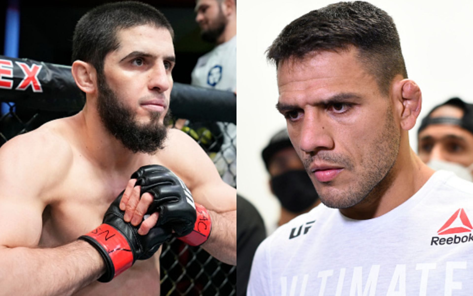 Islam Makhachev (left); Rafael dos Anjos (right)