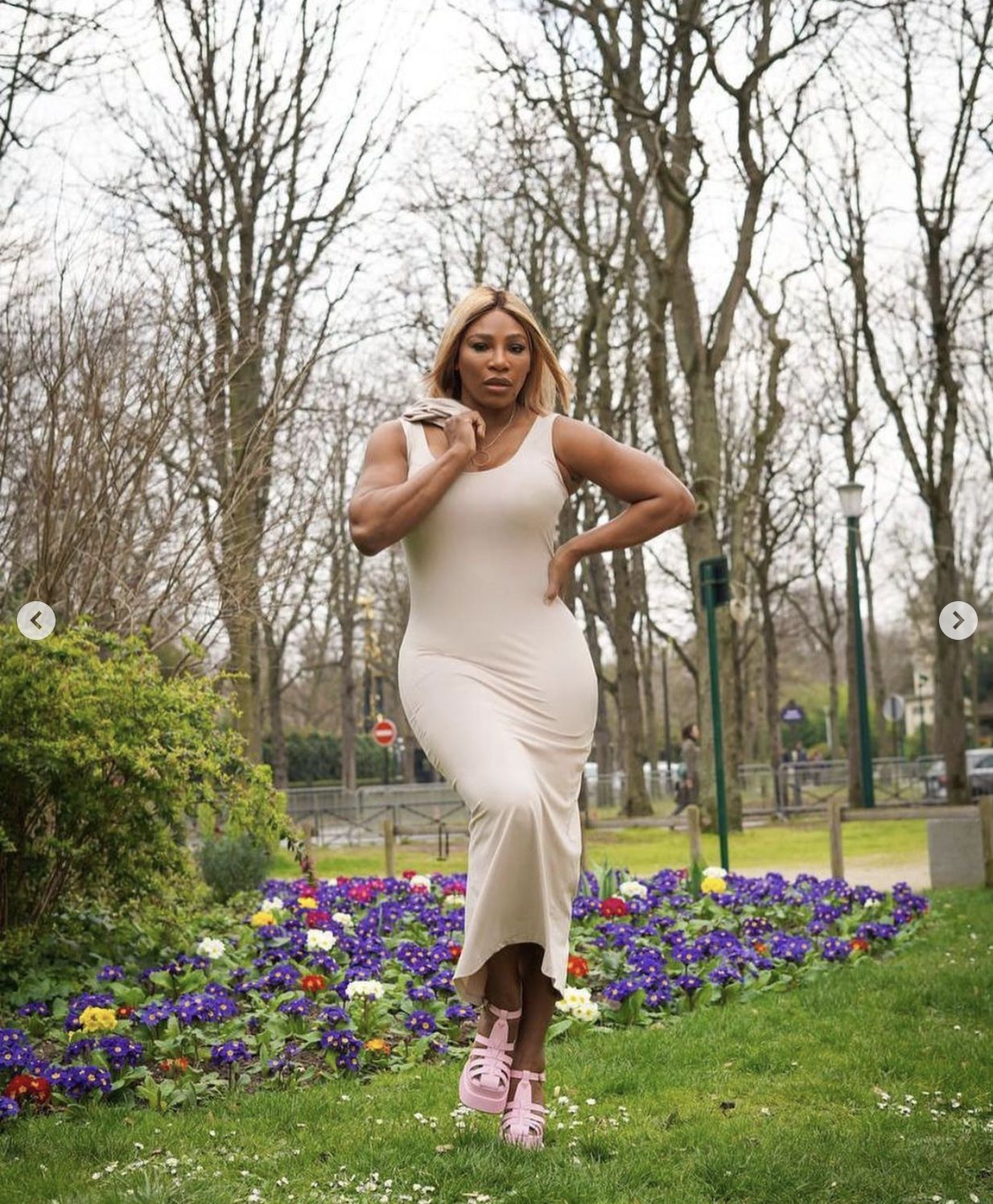 The tennis star takes off her cape as the camera captures her full frame. (Image credits: Serena's Instagram)