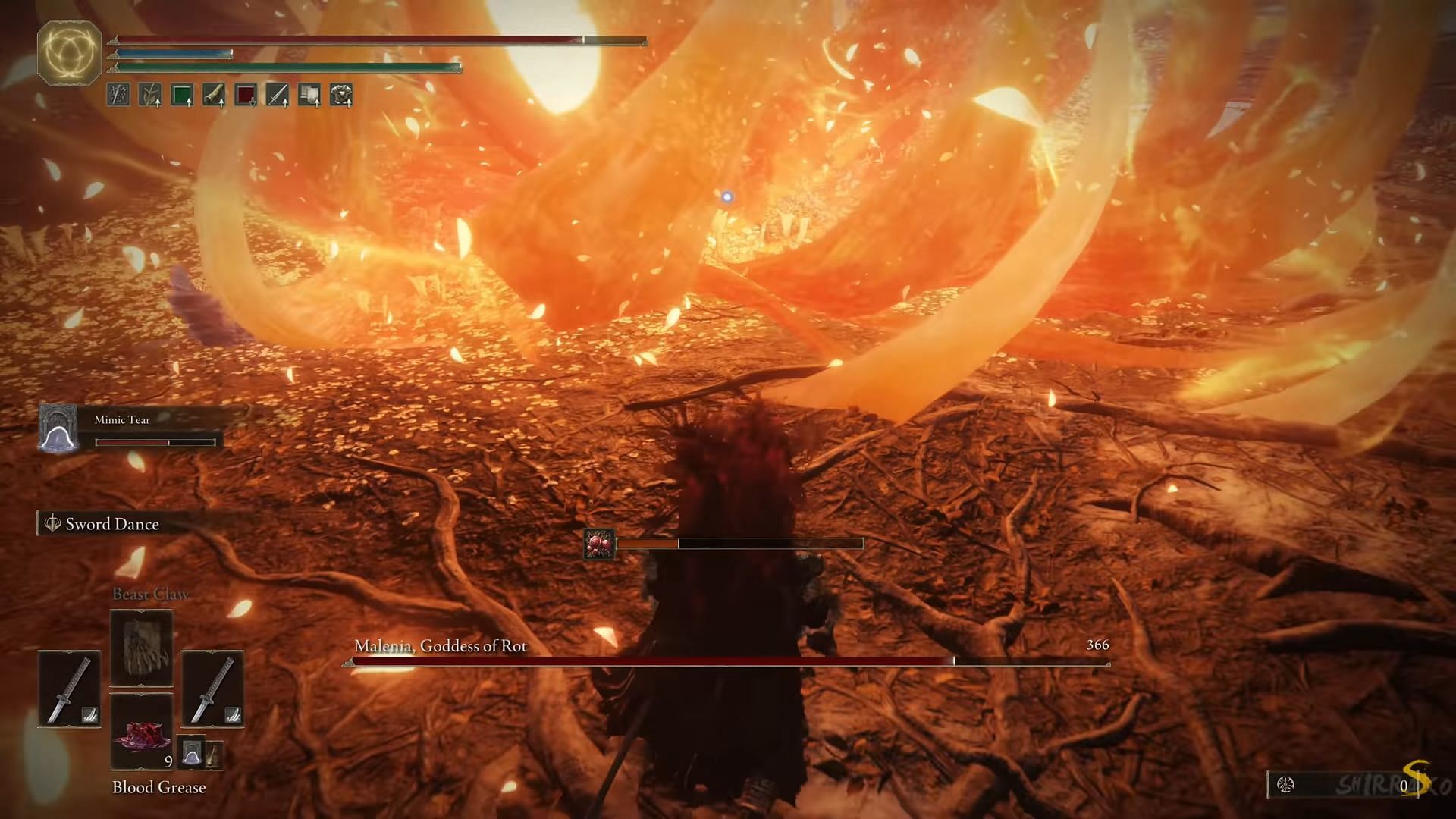 Malenia&#039;s massive rot attack in Elden Ring (Image via Shirrako/YouTube)