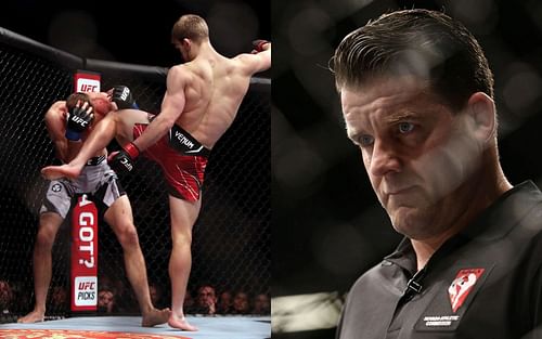 Dan Hooker vs. Arnold Allen (left) at UFC London [Image courtesy - @barstoolsports on Twitter], Marc Goddard (right) [Image via Getty]