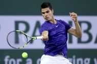 BNP Paribas Open - Carlos Alcaraz in action against Cameron Norrie