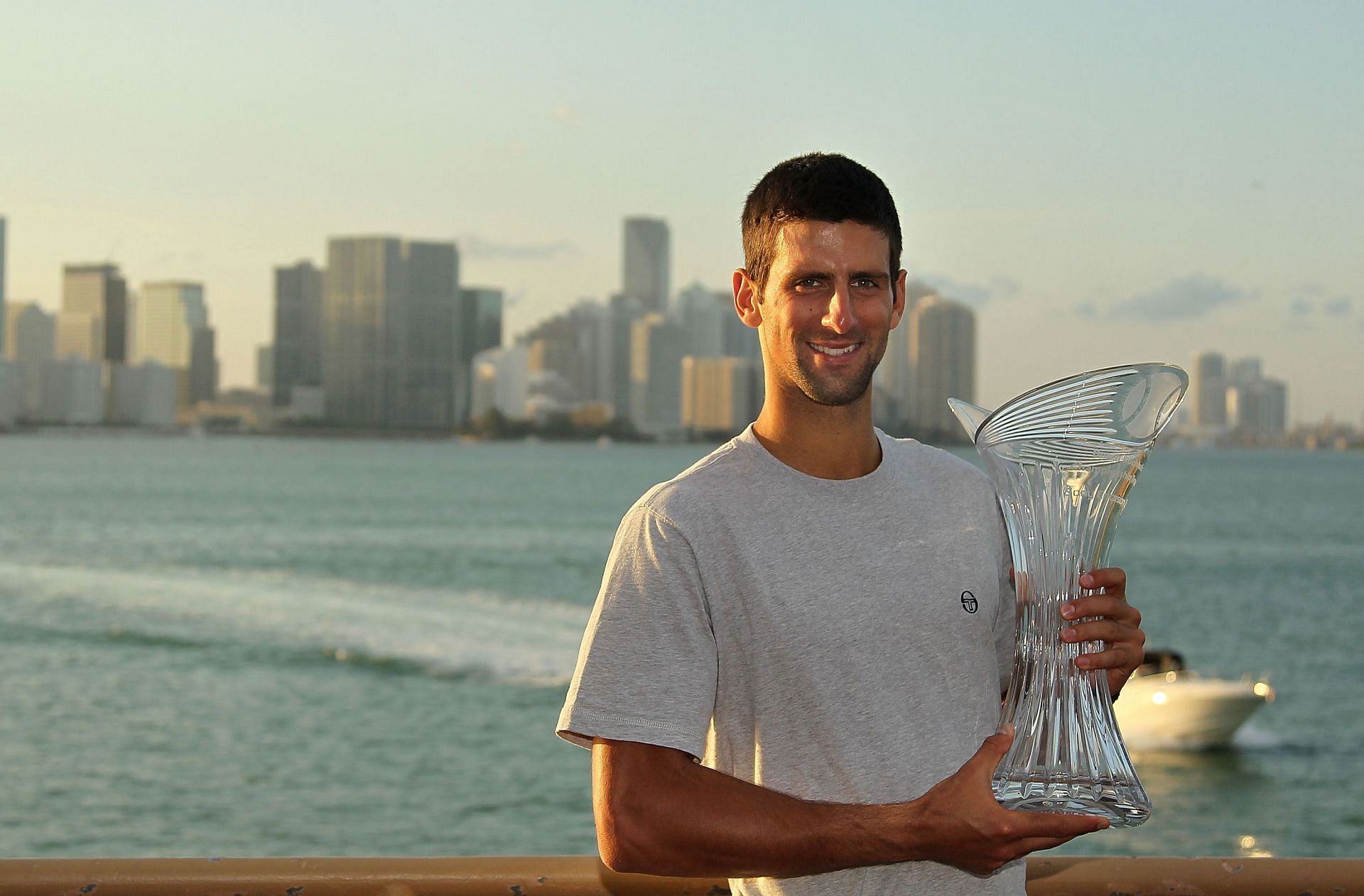 Djokovic with the 2011 Sony Ericsson Open trophy.