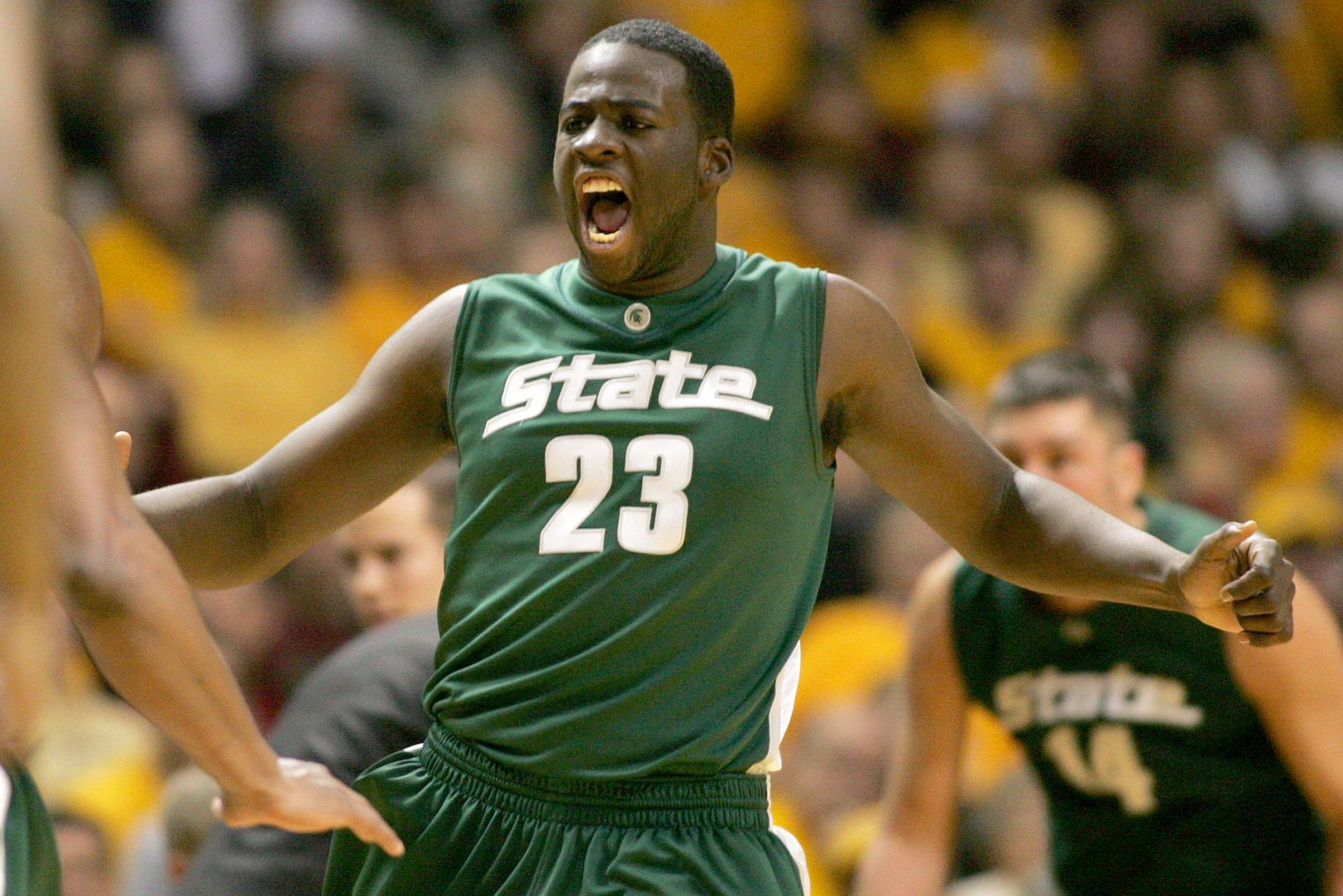 Draymond Green Michigan State Spartans Unsigned Celebrates Three-Point Shot  in the 2011 NCAA Men's Basketball Tournament Photograph