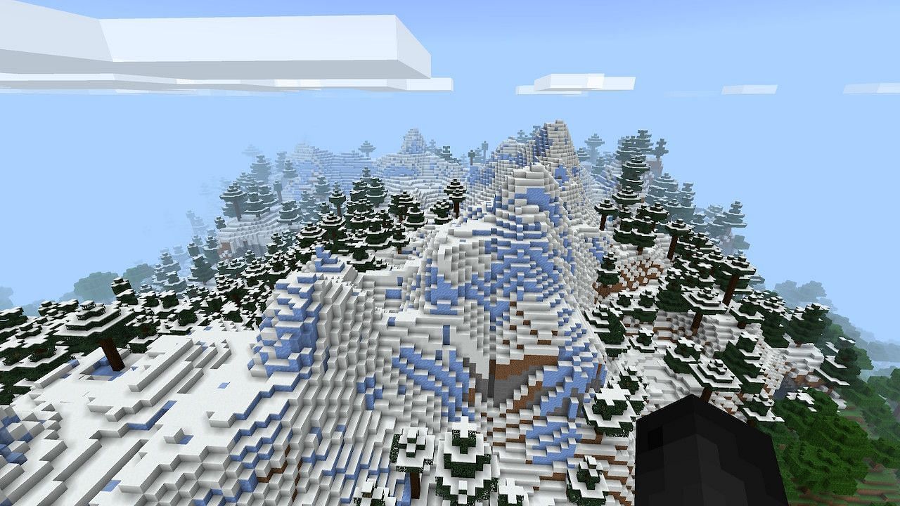 Having a mountain-based village and beautiful scenery makes this an excellent seed to build in (Image via Minecraft)