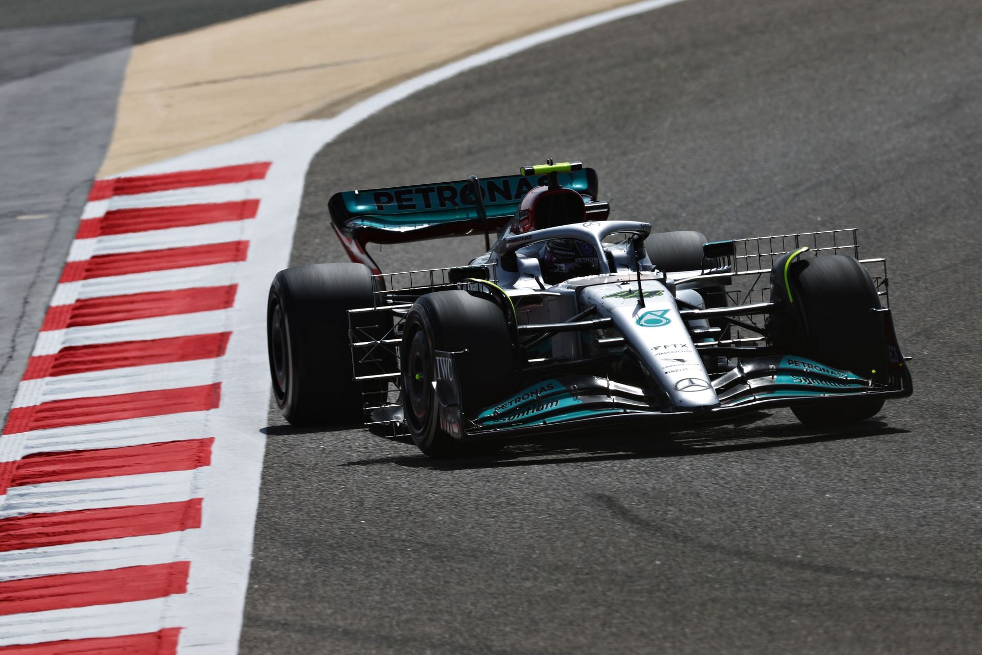 Lewis Hamilton (44) testing the heavily upgraded W13 at the Bahrain pre-season testing