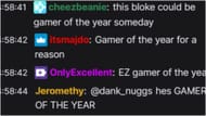 Fans excited about the Gamer of the Year winner (Image via Twitch)