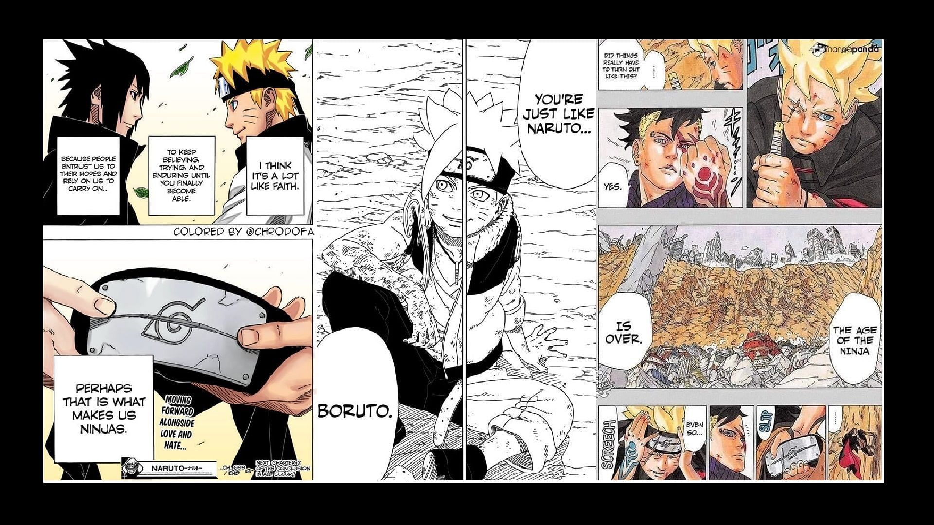 Manga panels from &#039;Naruto&#039; and &#039;Boruto&#039; (Images via Shueisha, colorizations by u/chrodofa, Mangapanda)
