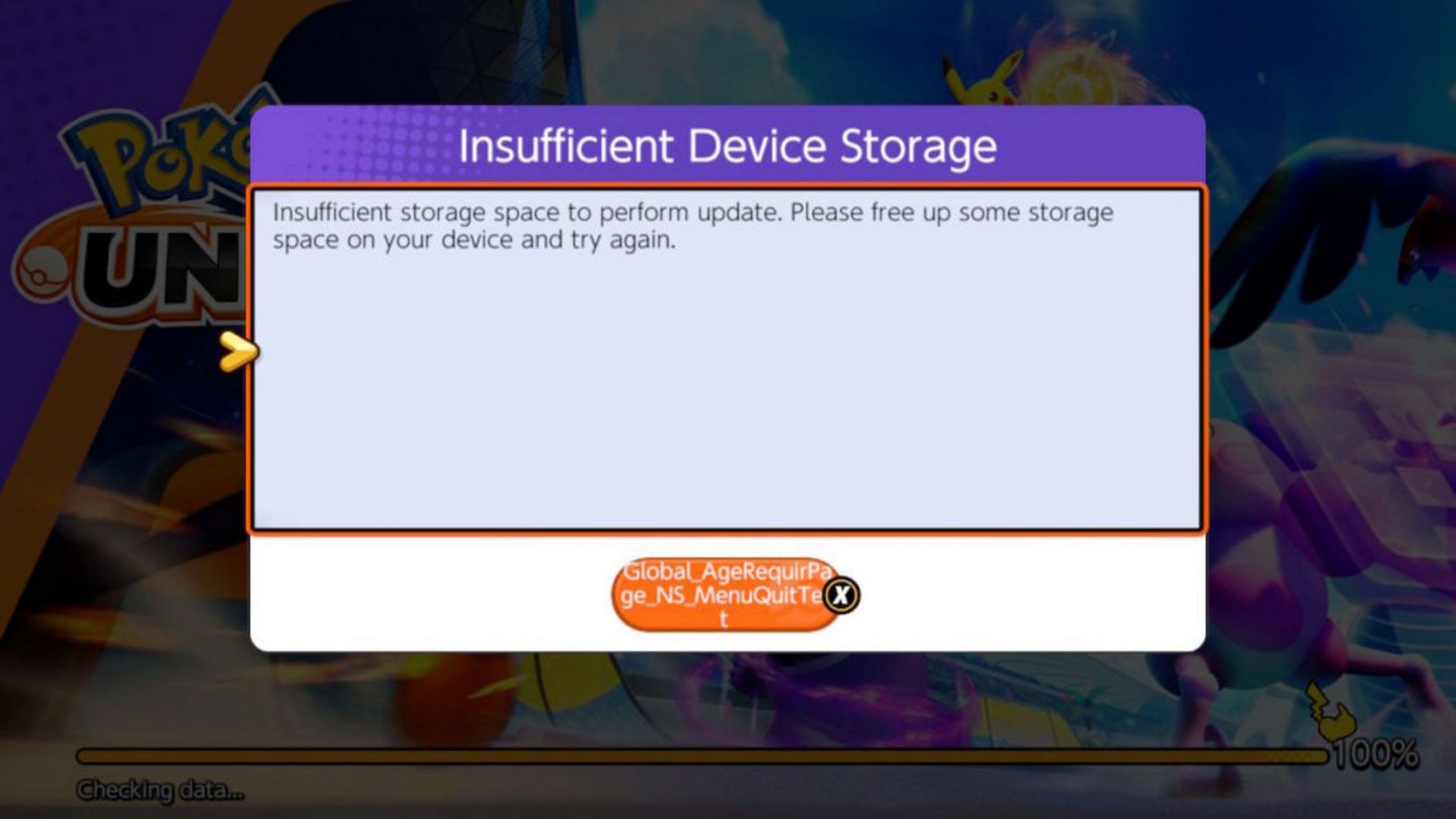 Some players have been encountering a particular error pertaining to device storage (Image via The Pokemon Company)